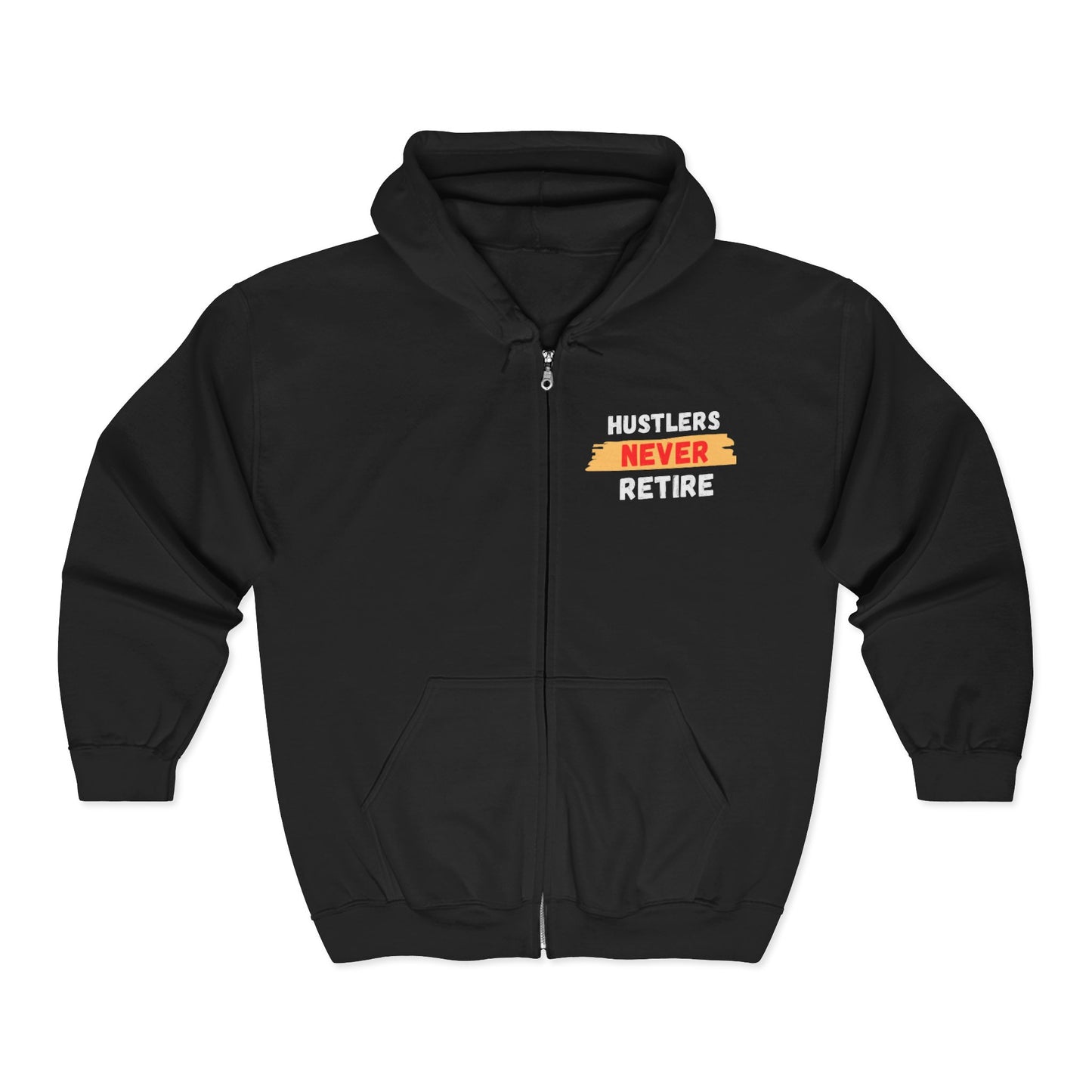 Unisex Heavy Blend™ Hustlers Never Retire Full Zip Hooded Sweatshirt