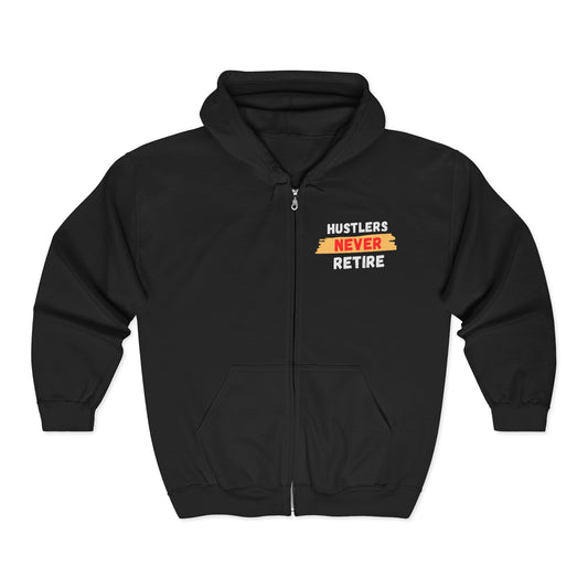 Unisex Heavy Blend™ Hustlers Never Retire Full Zip Hooded Sweatshirt