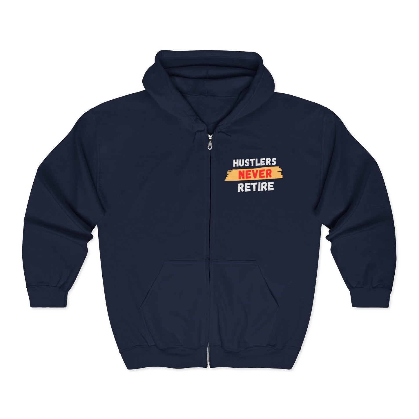 Unisex Heavy Blend™ Hustlers Never Retire Full Zip Hooded Sweatshirt
