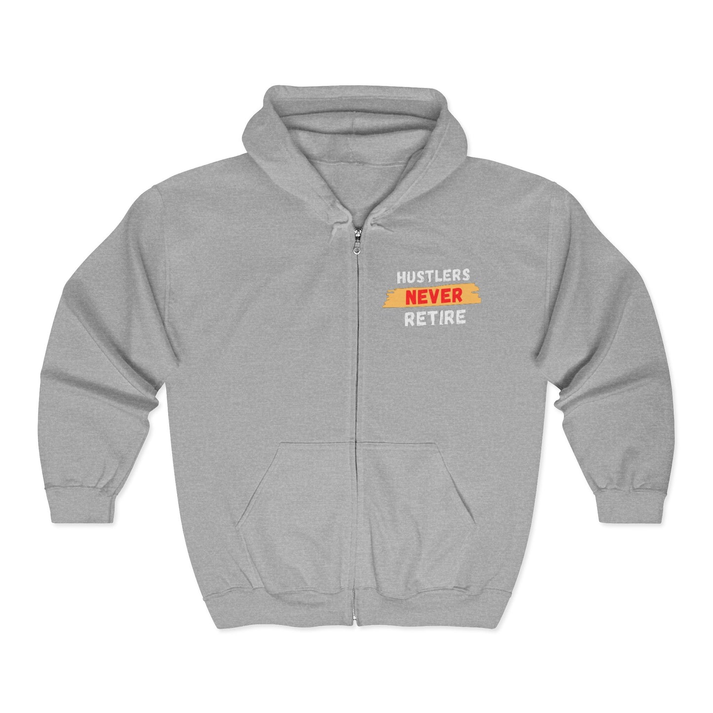 Unisex Heavy Blend™ Hustlers Never Retire Full Zip Hooded Sweatshirt