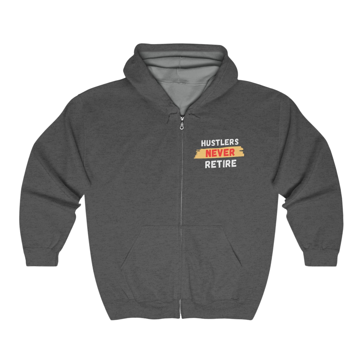 Unisex Heavy Blend™ Hustlers Never Retire Full Zip Hooded Sweatshirt